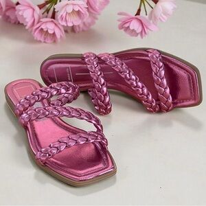 Dolce Vita Iman Magenta Pink Metallic Braided Straps Sandals Sz 8 Flats Slip-ons